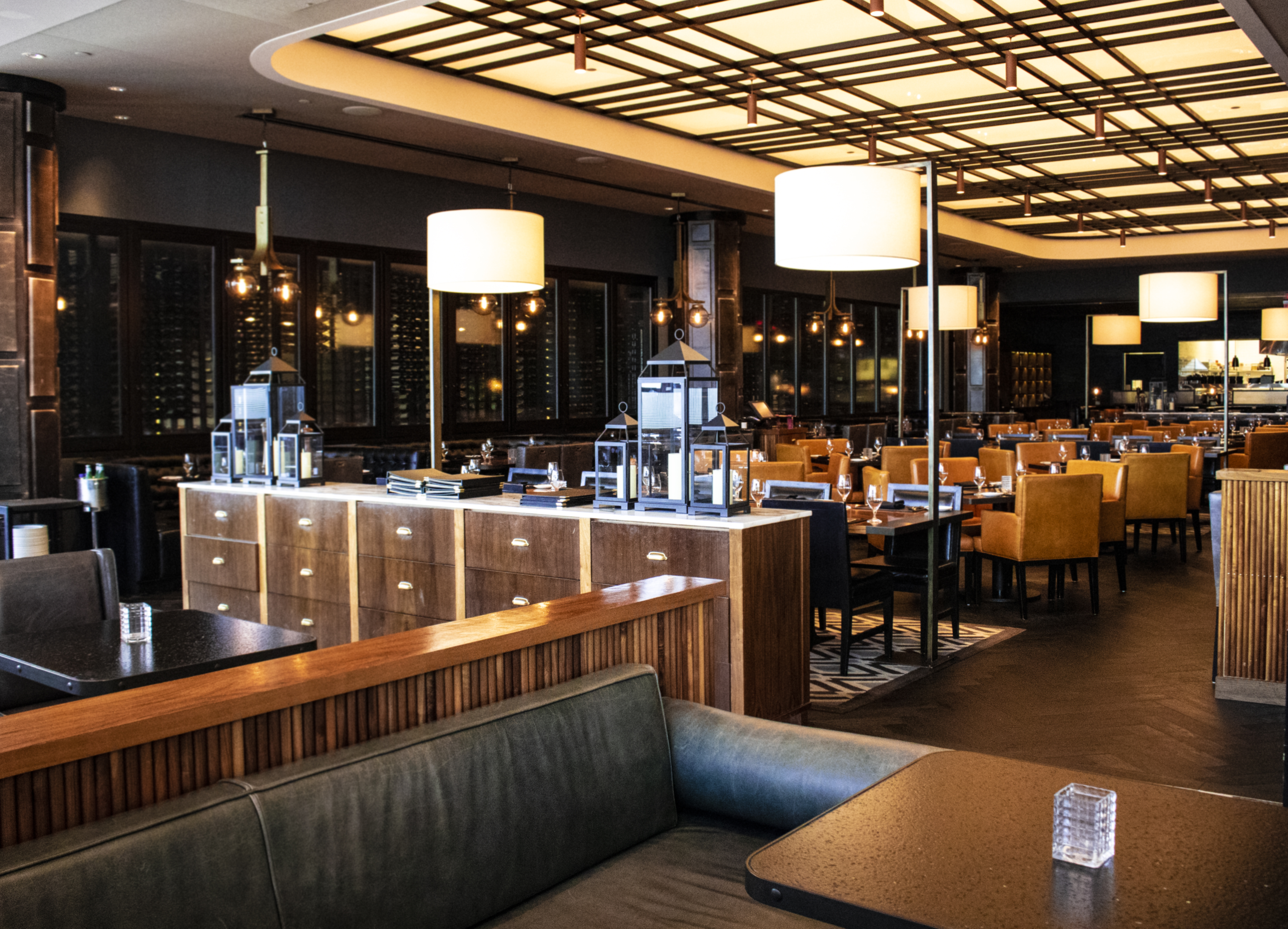 Stylish dining room at Ocean Steak inside Ocean Casino Resort, featuring warm lighting and upscale seating for an indoor night out