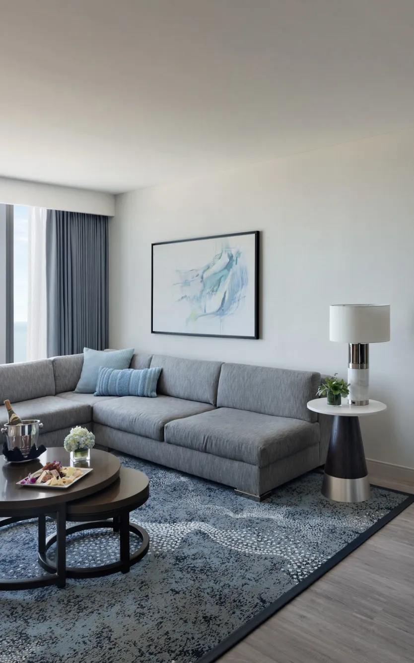 Oceanfront suite living room at Ocean Casino Resort with panoramic Atlantic Ocean views.