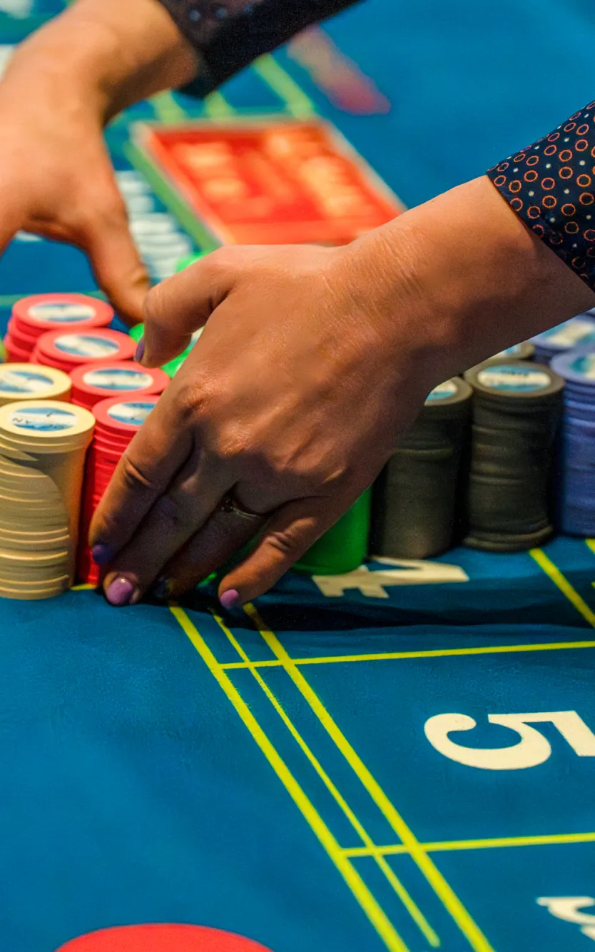 Casino chips stacked on a craps table at Ocean Casino Resort in Atlantic City