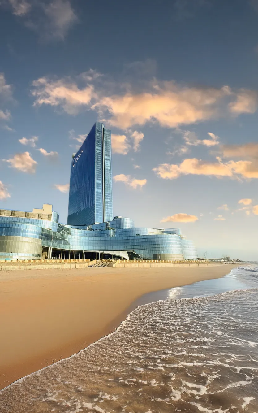 Ocean Casino Resort on Atlantic City beach at sunrise with oceanfront skyline views