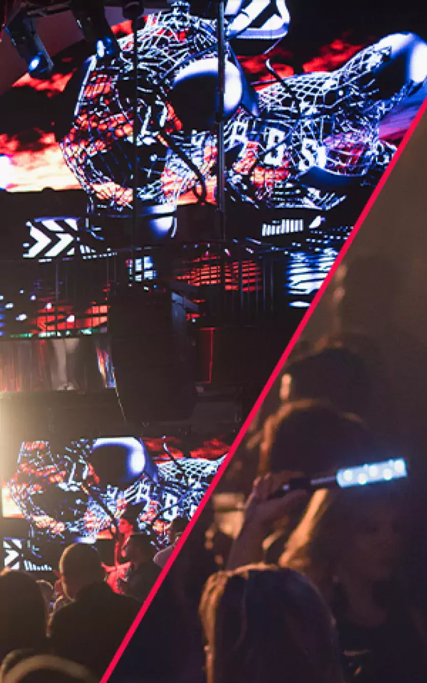 hq2 sign and venue during a show with confetti blowing