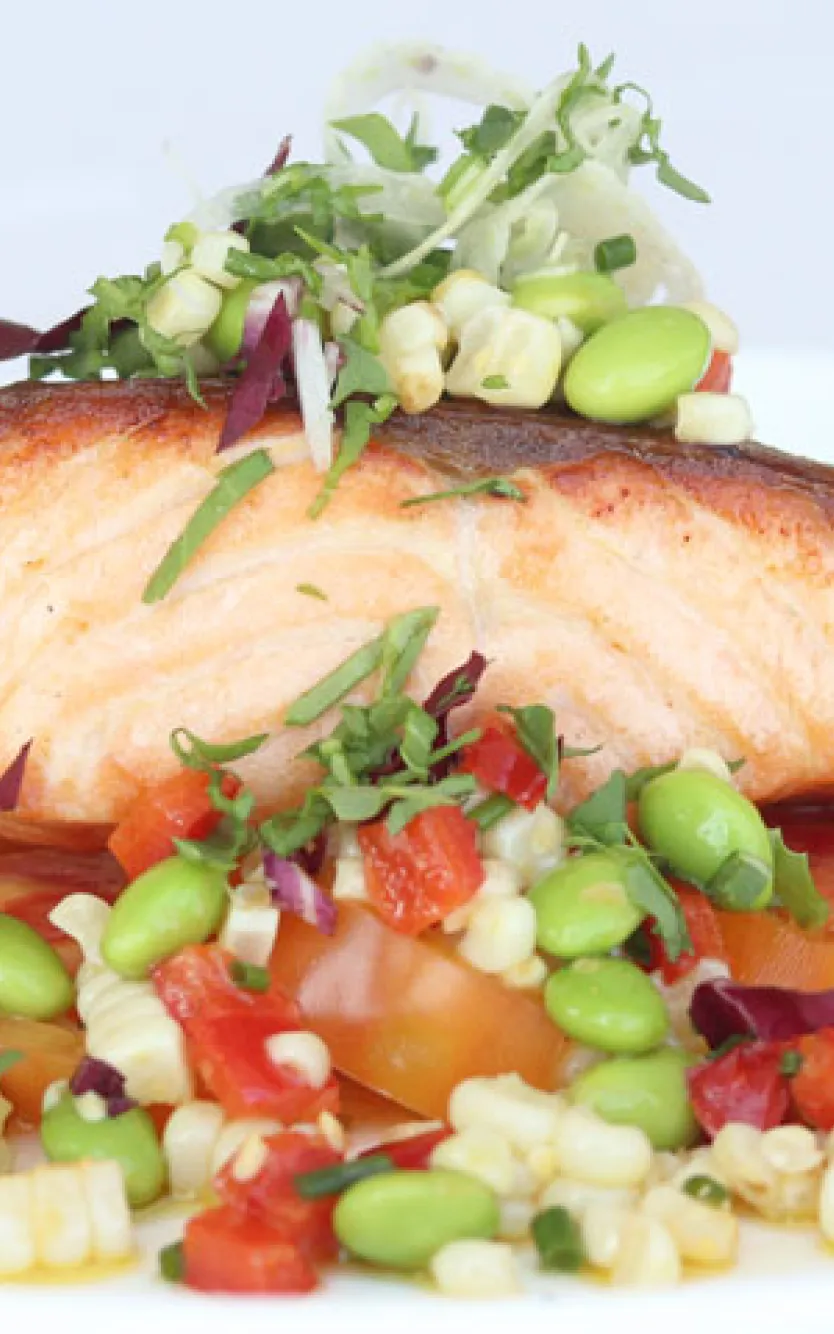 plated meal with salmon and vegetables