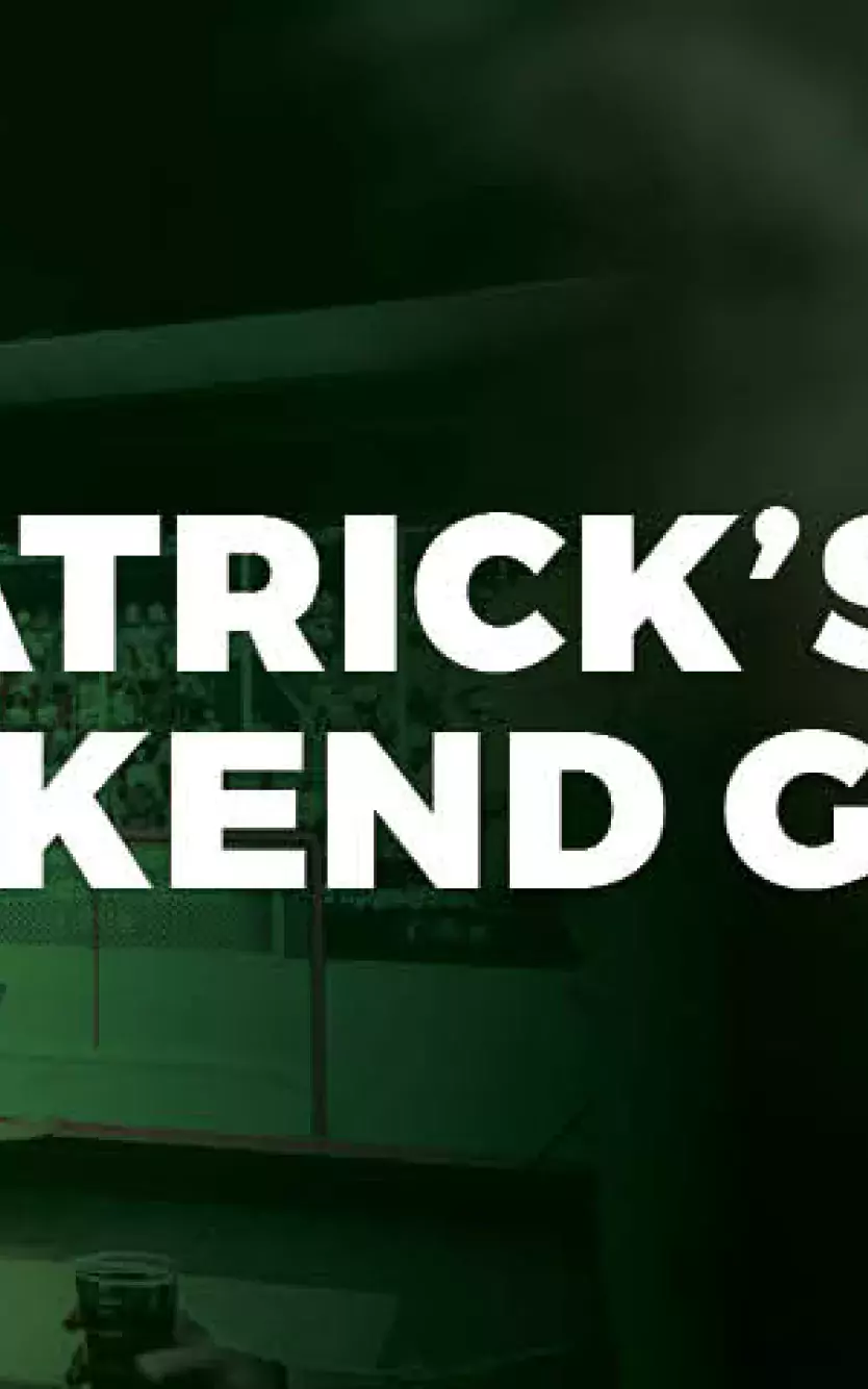 St. Patrick's Day collage with beer, woman gaming and text saying "St. Patrick's Day Weekend Guide" 