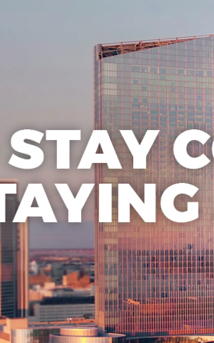 Exterior of resort and overlayed text saying "5 Ways to Stay Connected While Staying At Home"