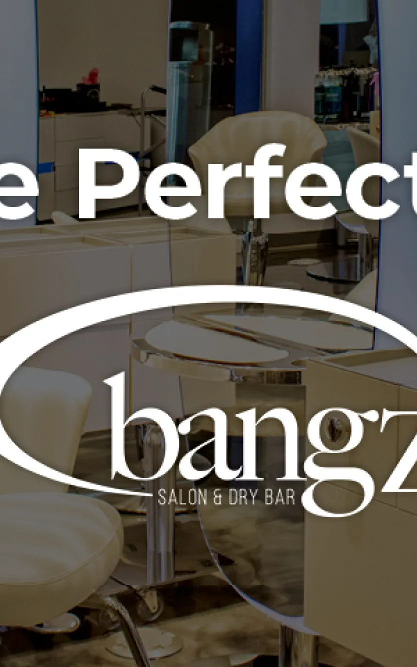 Image of Bangz Salon with salon chairs and overlay text saying "Plan the perfect day at Bangz Salon"