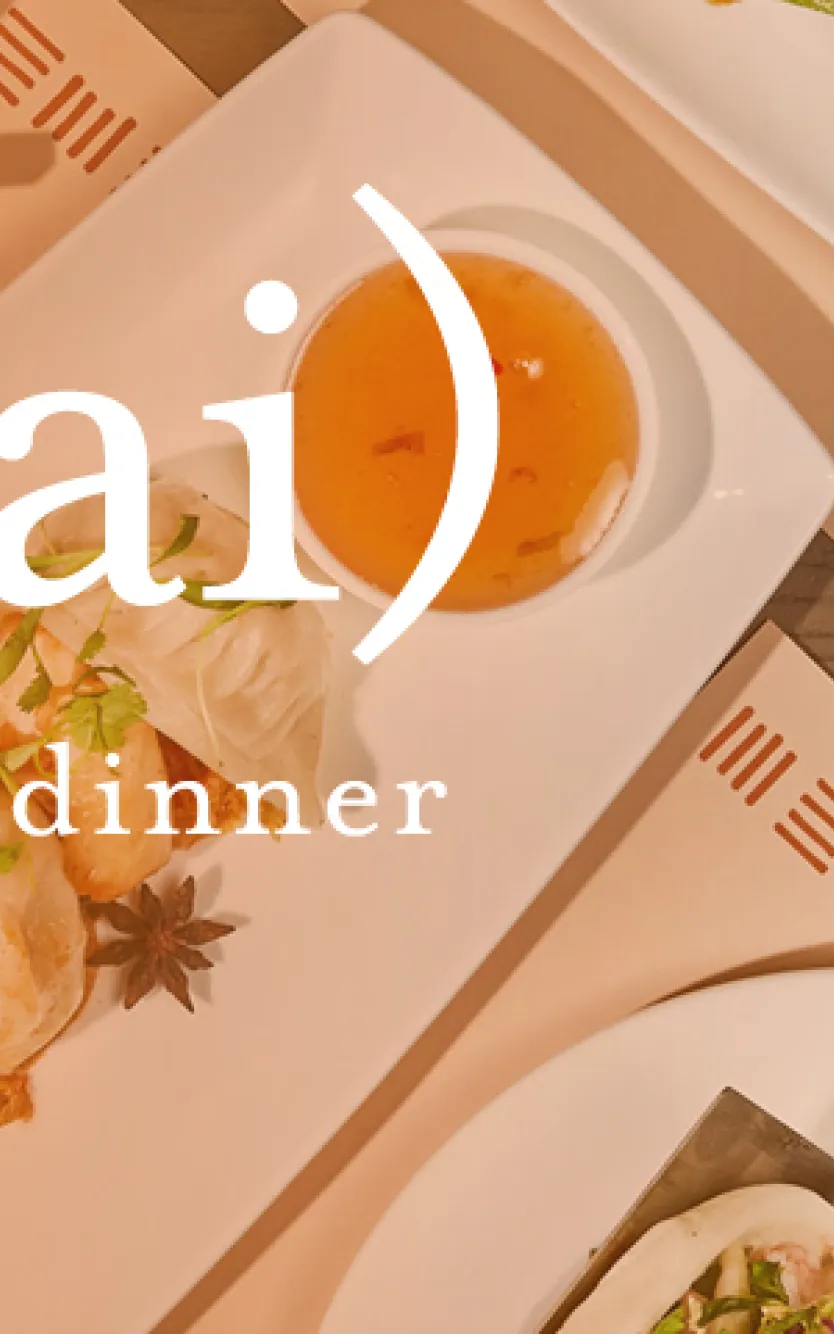 Image of several dishes on a table and the ma-kai logo saying "Book Now"