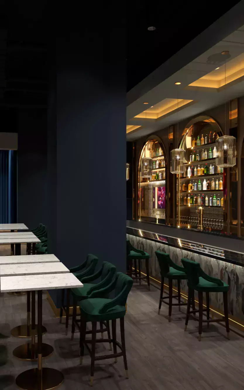 Nola's Bar and Lounge with a bar and lounge seating in a luxurious space