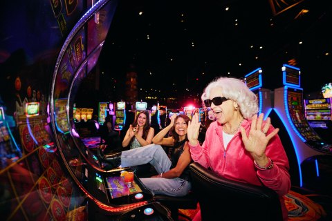 Guests celebrating a slot machine win at Ocean Casino Resort casino in Atlantic City