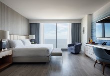 Modern ocean view hotel room at Ocean Casino Resort in Atlantic City.