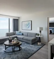 Oceanfront suite living room at Ocean Casino Resort with panoramic Atlantic Ocean views.