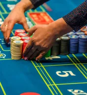 Casino chips stacked on a craps table at Ocean Casino Resort in Atlantic City