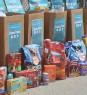 Donation bags for the Humane Society with dog food and treats