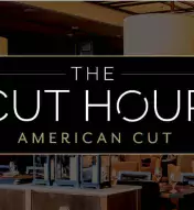 Image of American Cut dining room with overlayed text saying "The Cut Hour"