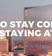 Exterior of resort and overlayed text saying "5 Ways to Stay Connected While Staying At Home"