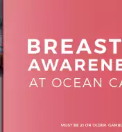 Graphic with pink cocktail and text "Breast Cancer Awareness Month At Ocean Casino Resort"