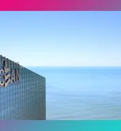 aerial view of top of Ocean Casino Resort with water in the background