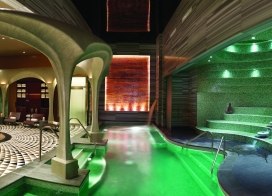 Luxurious Exhale Spa + Bathhouse at Ocean Casino Resort in Atlantic City, featuring hydrotherapy pool, mosaic tile seating, and relaxation lounges.