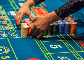 Casino chips stacked on a craps table at Ocean Casino Resort in Atlantic City
