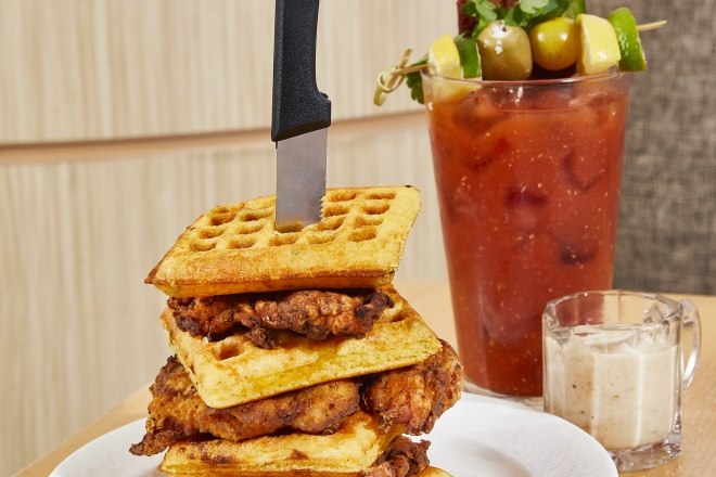 Harpers Chicken Waffles and Bloody Mary